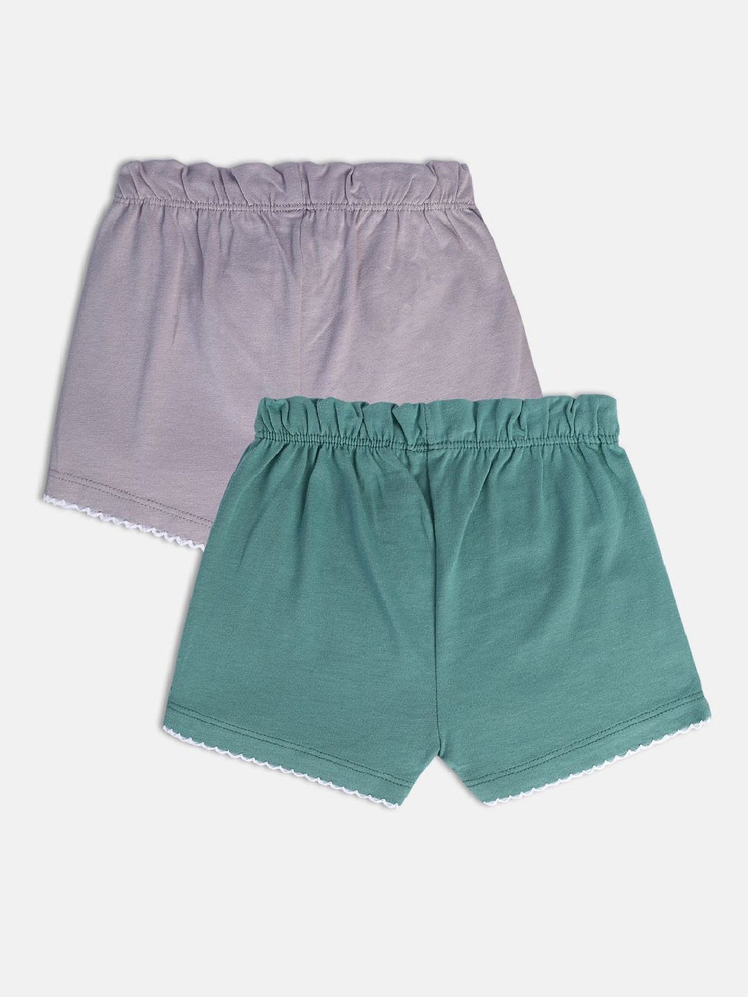 MINIKLUB Kids Grren & Purple Solid Shorts (Pack Of 2)