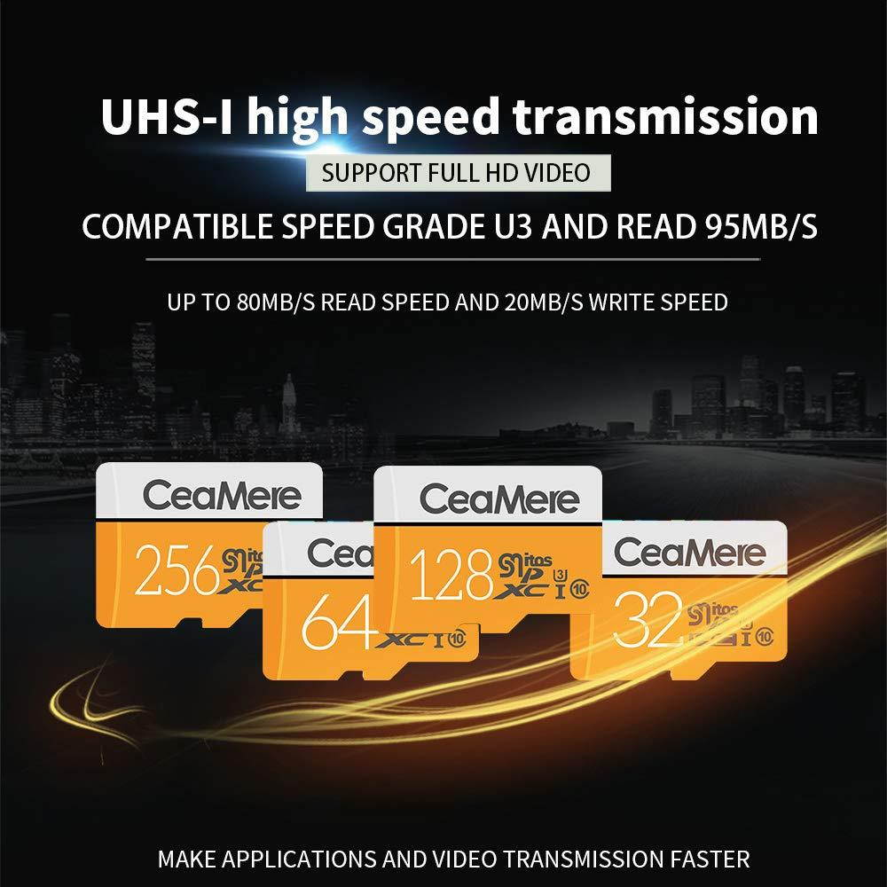 High Speed Microsd Memory Cards, 8GB 16GB 32GB 64GB 128GB 256GB Secure Digital Memory, with SD Adapter - White/Yellow