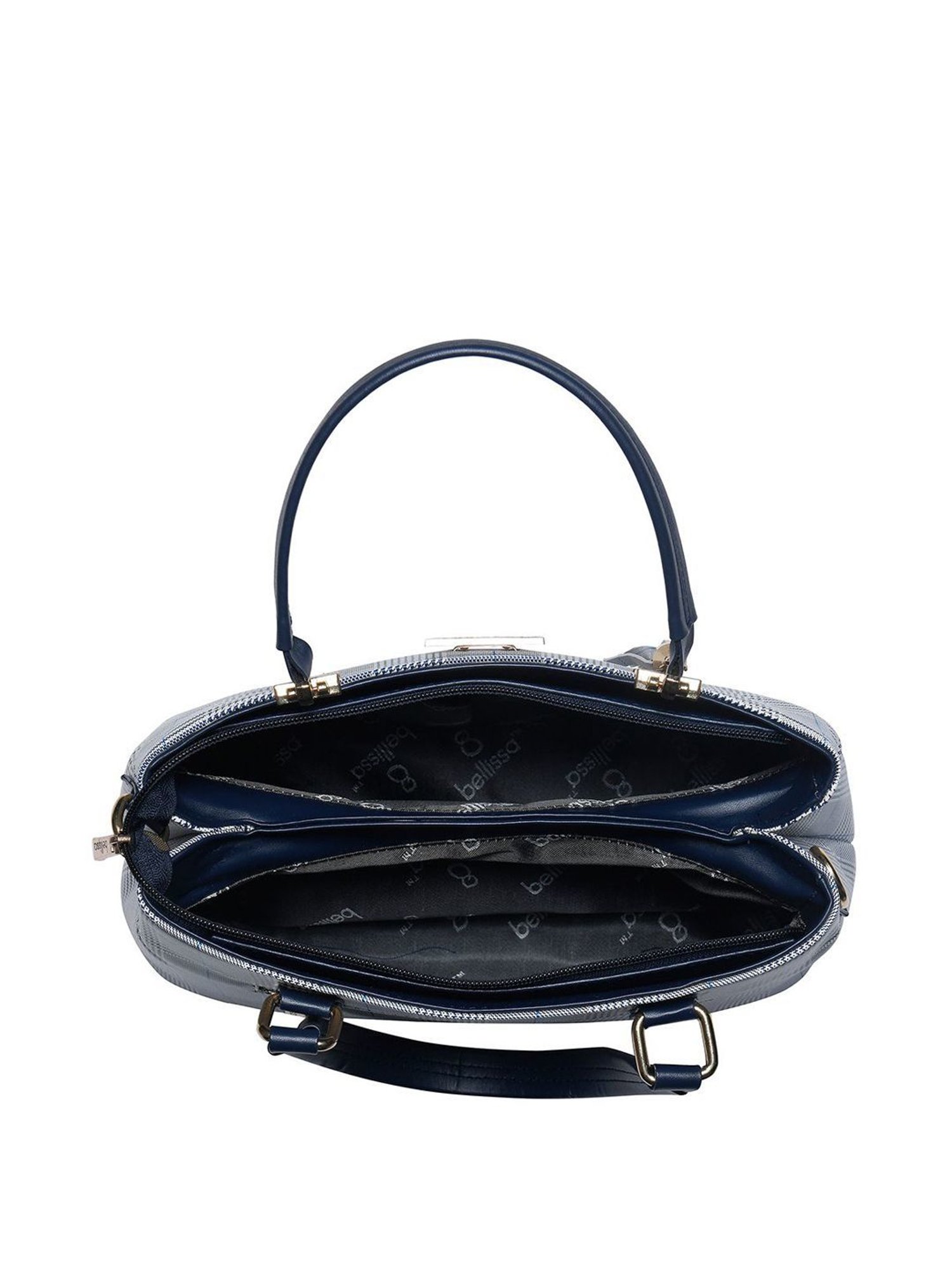 Bellissa Grey & Blue Striped Medium Handbag