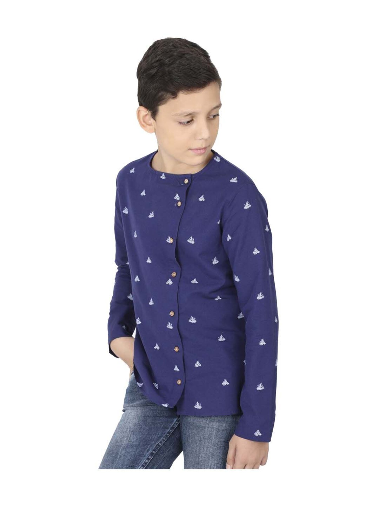 Manet Kids Blue Cotton Printed Shirt