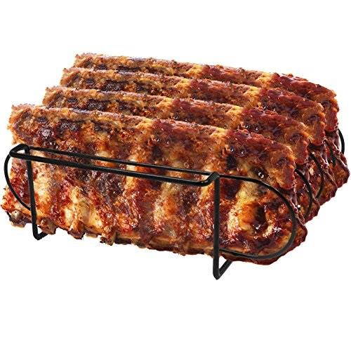 sorbus nonstick rib rack  porcelain coated steel roasting stand  holds 4 rib racks for grilling & barbecuing black