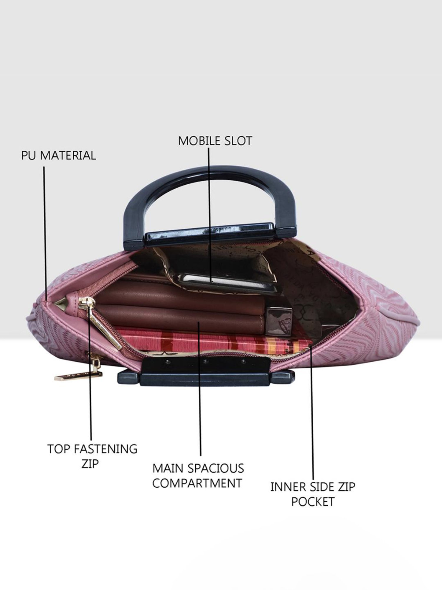 Esbeda Pink Textured Medium Satchel Handbag