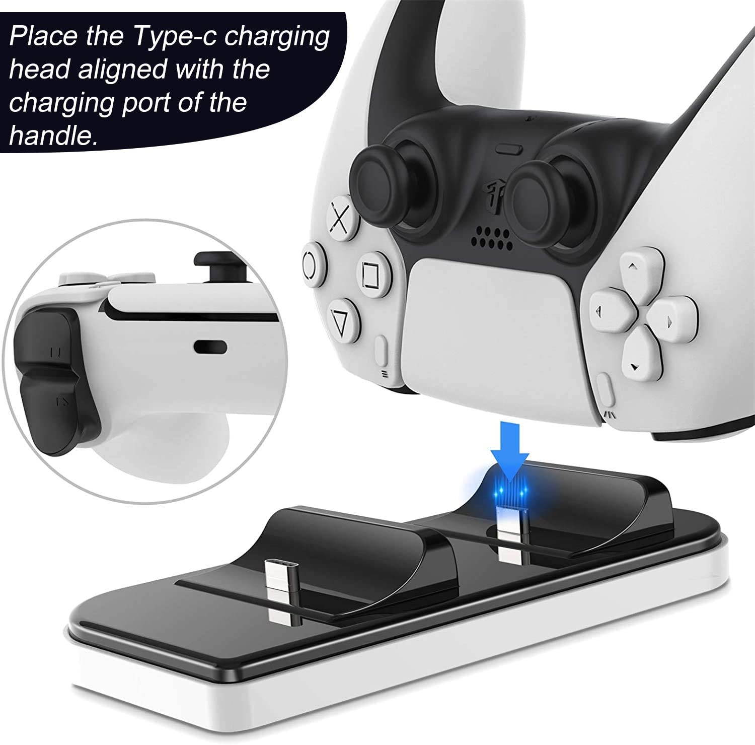 ROME CARE PS5 Charging Station,PS5 Controller Charger Station for Dualsense Controller, Fast Charging, Slim Portable, IC Protection, Dual USB Charging Dock Compatible with Playstation 5 Controller