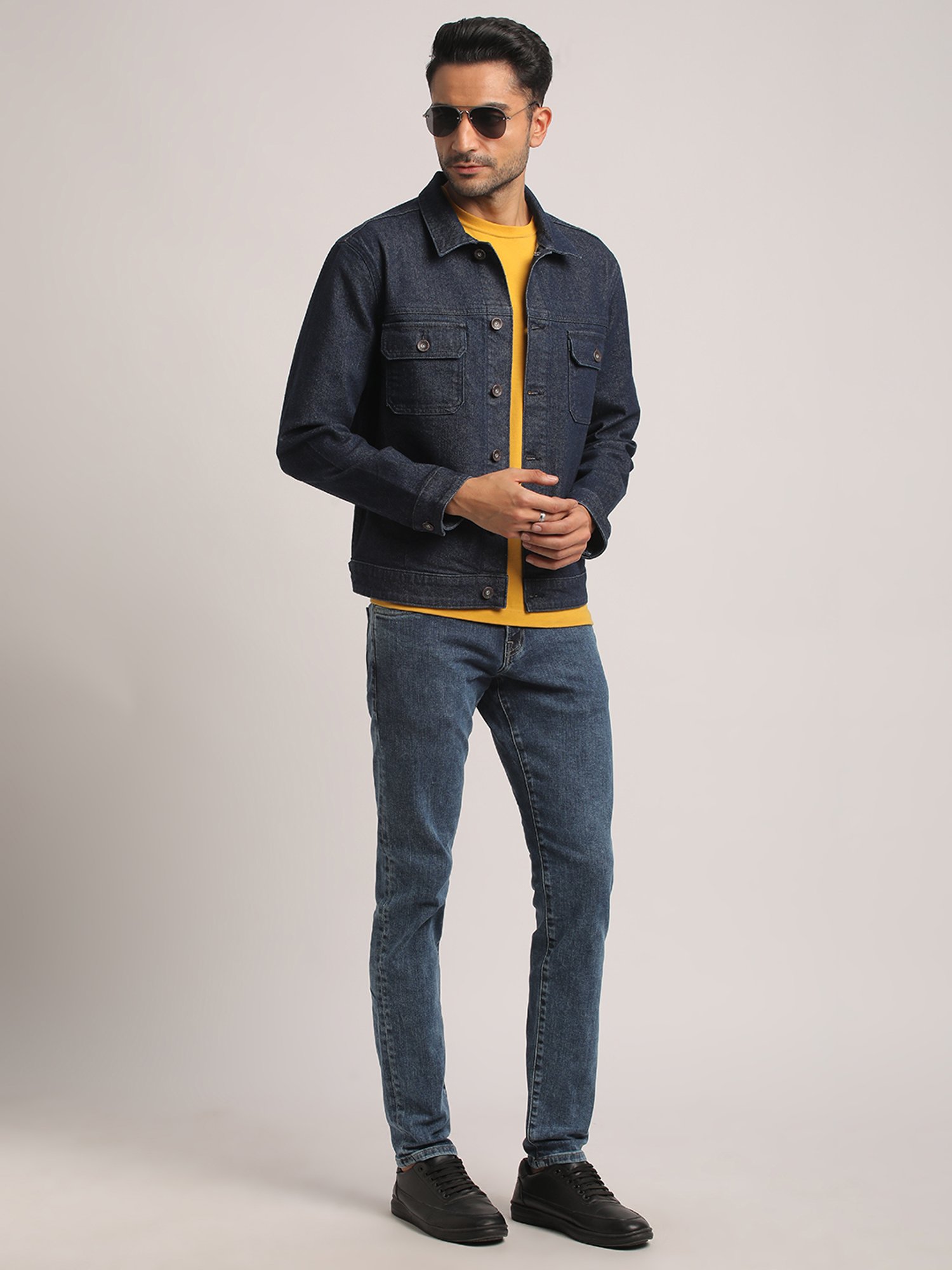 EVERBLUE Dark Blue Regular Fit Denim Jacket