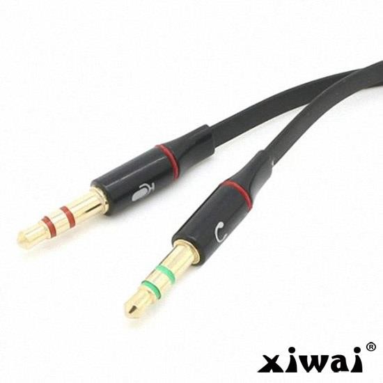 Xiwai Black Dual 3.5mm Male to Single Female Headphone Microphone Audio Splitter Cable for Cell Phone & Tablet & Laptop