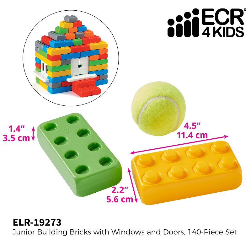 ECR4Kids Big Building Bricks with Windows & Doors - Sensory Toddler Toy - 140 Piece