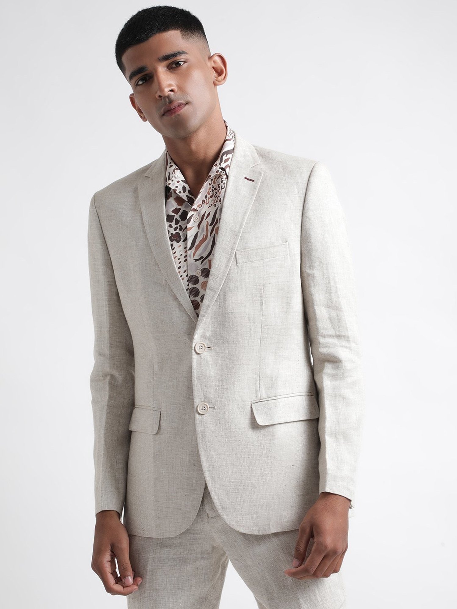 Iconic Men Self Design Regular Fit Linen Blazers