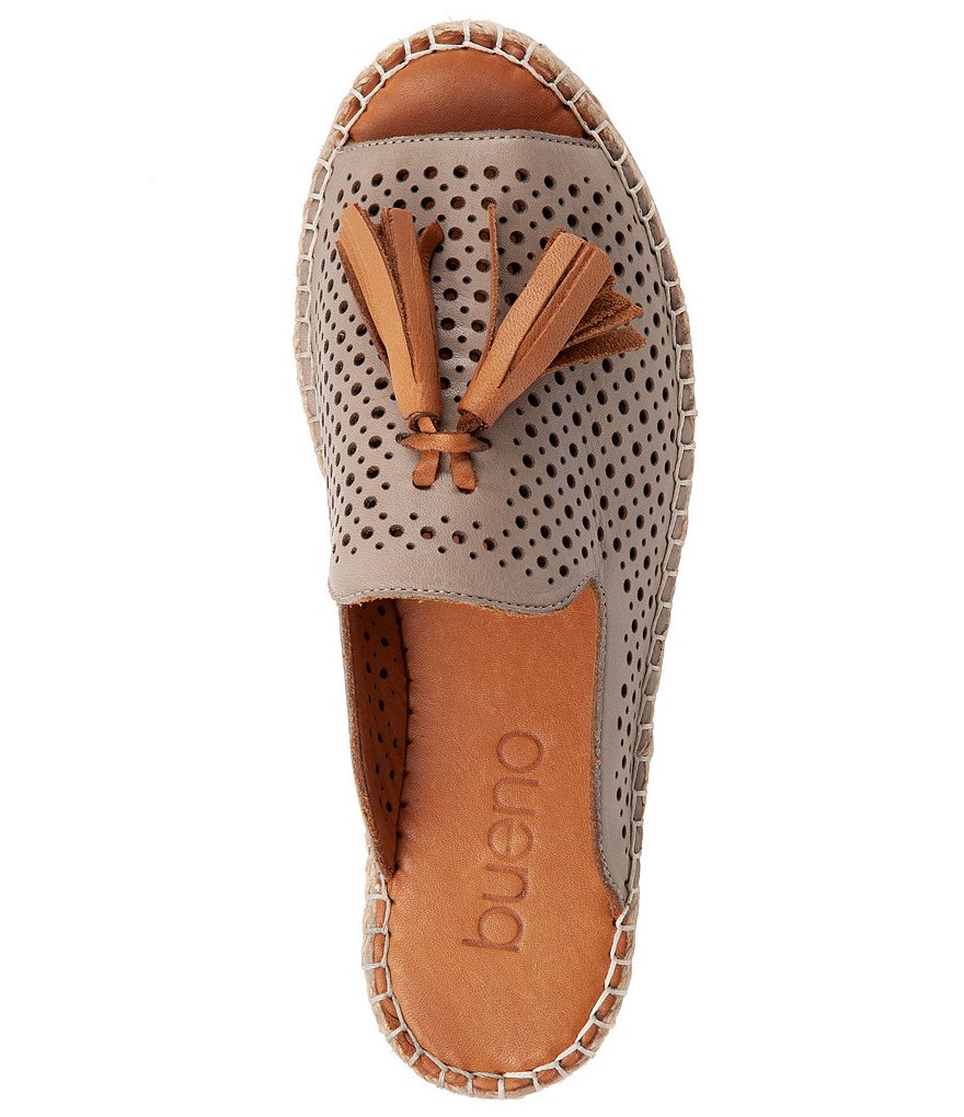 Bueno Navar Perforated Leather Tasseled Espadrille Slides