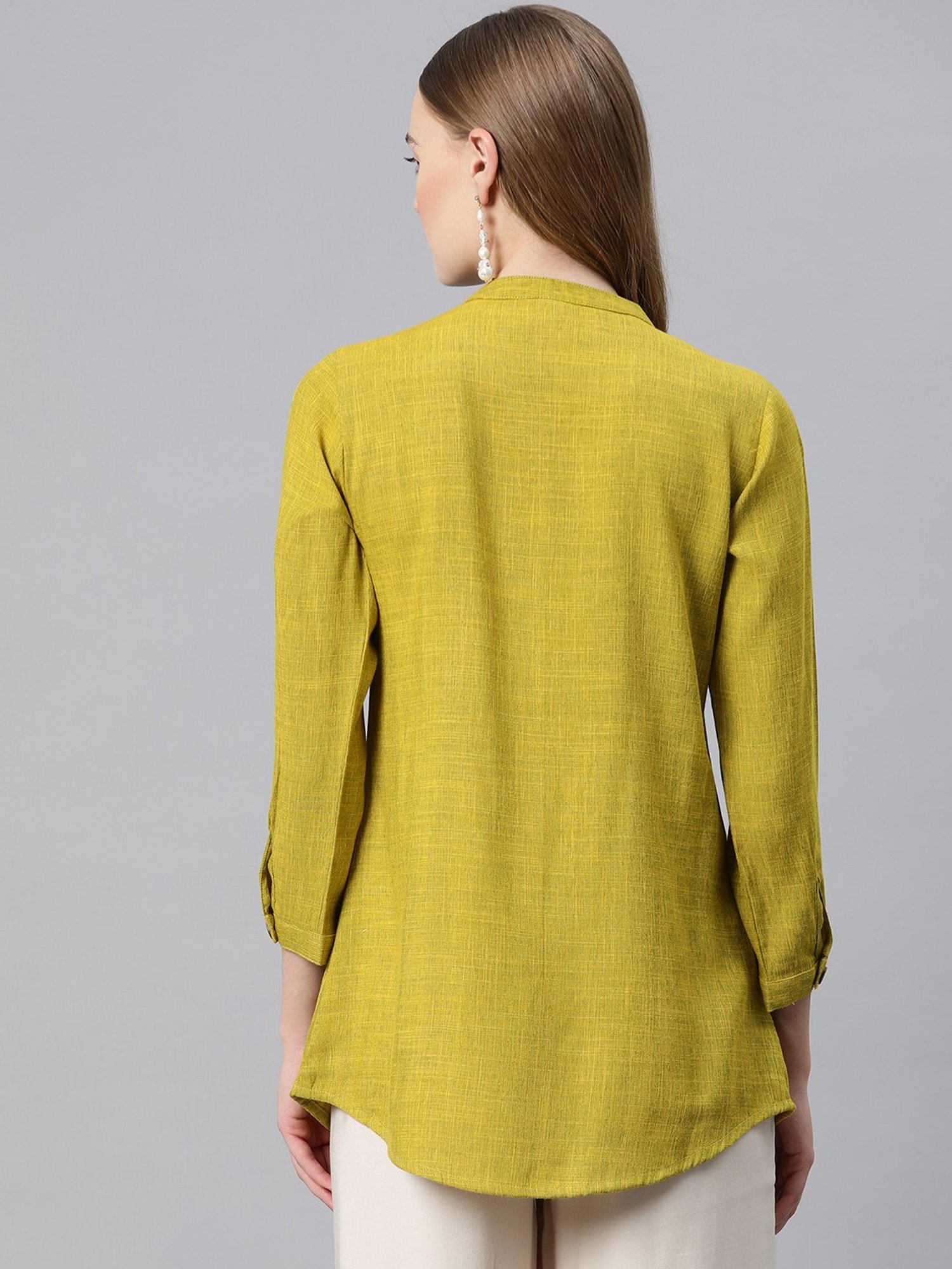 Cottinfab Mustard Self Design Top