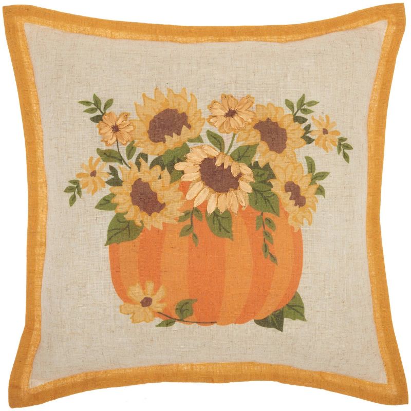 18"x18" Holiday Sunflowers and Pumpkin Throw Pillow Natural - Mina Victory