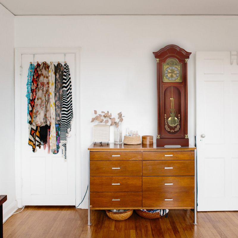 Bedford Clock Collection 33 Inch Chiming Pendulum Wall Clock in Antique Cherry Oak Finish