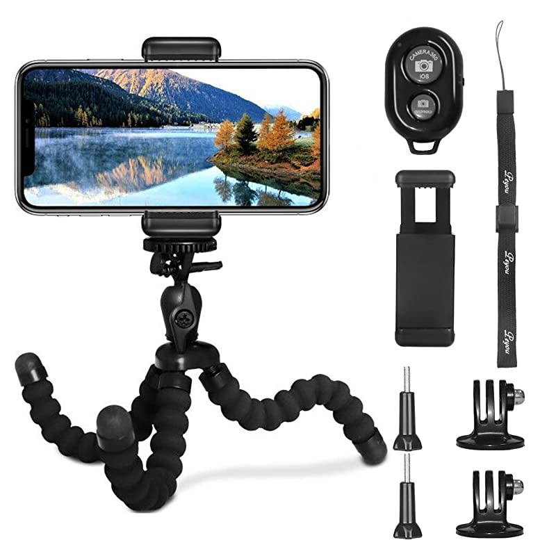 Phone Tripod  5 in 1 Flexible Octopus Tripod Stand + 2PCS Tripod Adapter for Gopro + Phone Mount Holder + Bluetooth Wireless Remote Shutter Compatible for iPhone Samsung Gopro Sports Camera