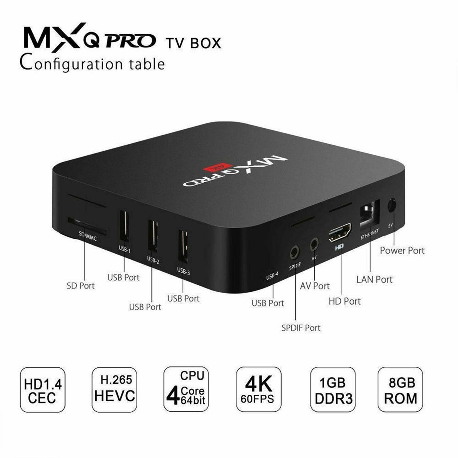 MXQ Pro Android Smart TV Box 8G Quad Core 4K HD 2.4GHz WiFi Media Player
