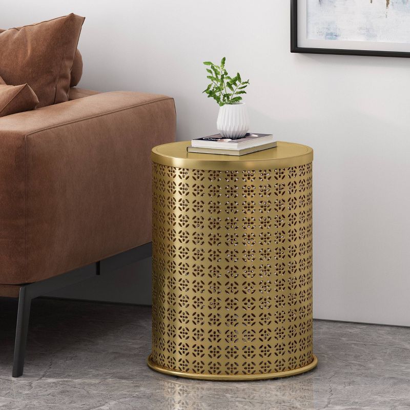 Noxon Boho Lace Cut Iron Side Table Gold Brushed Brown - Christopher Knight Home