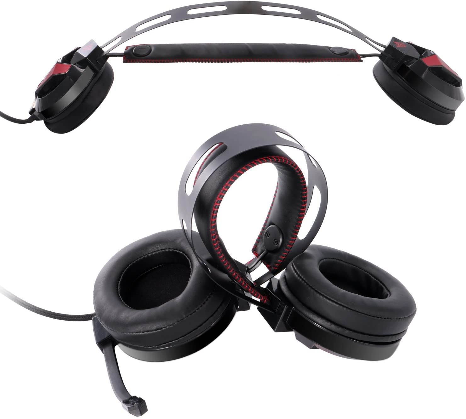 ONIKUMA M180 3.5mm Stereo Gaming Headset Over Ear Headphones with Retractable Microphone Volume Control Noise Canceling & LED Lights for PC (Black Red)