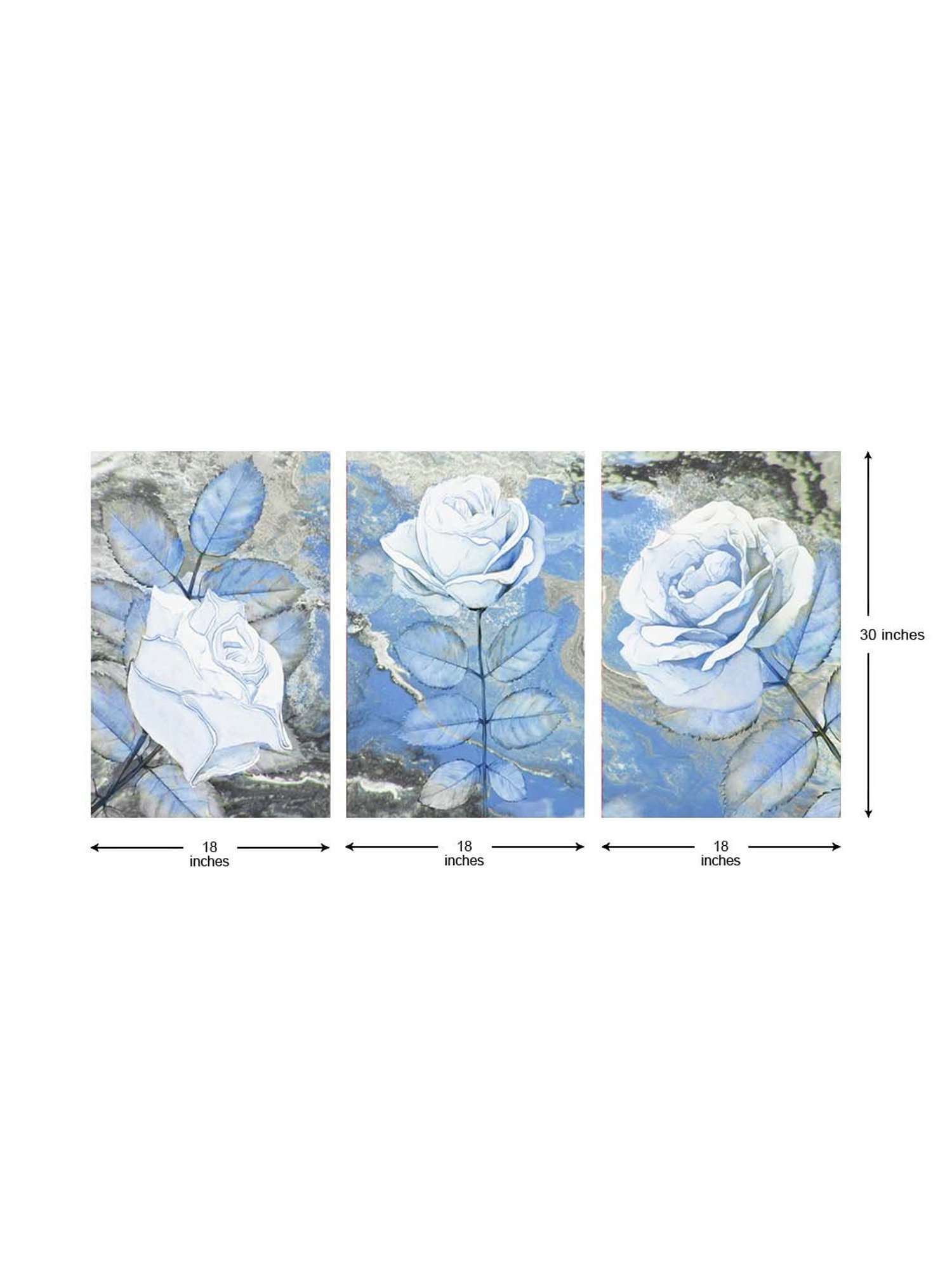 999Store Blue & White Textured Rose Art 3 Frame Canvas Paintings