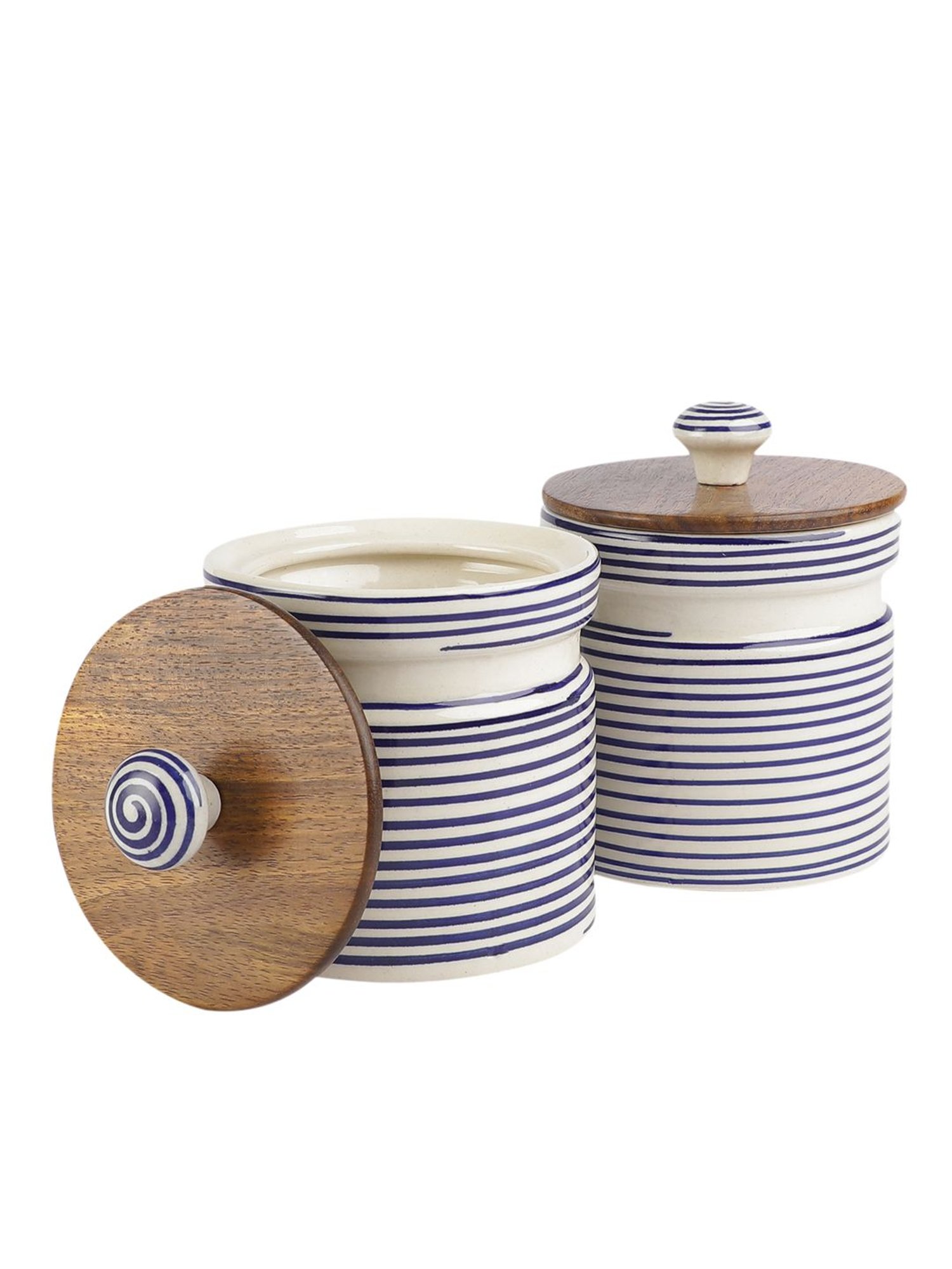 VarEesha Blue Ceramic Cylindrical Jars - Set of 2