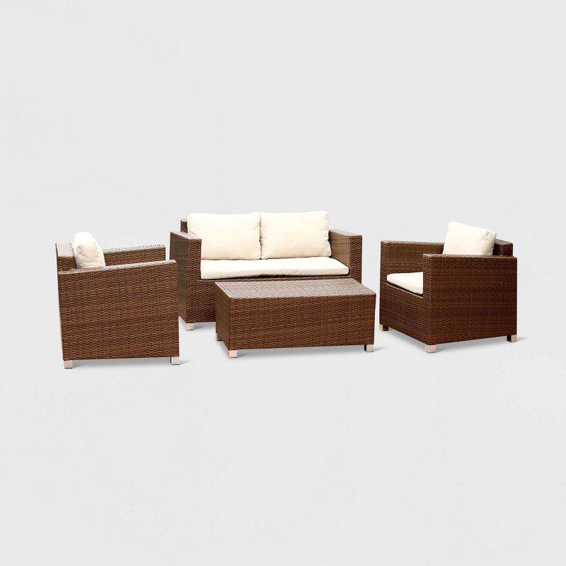 Breckenridge 4pc Seating Set Java Brown Fame Sunbrella Meredian Brick Red Fabric - La-Z-Boy