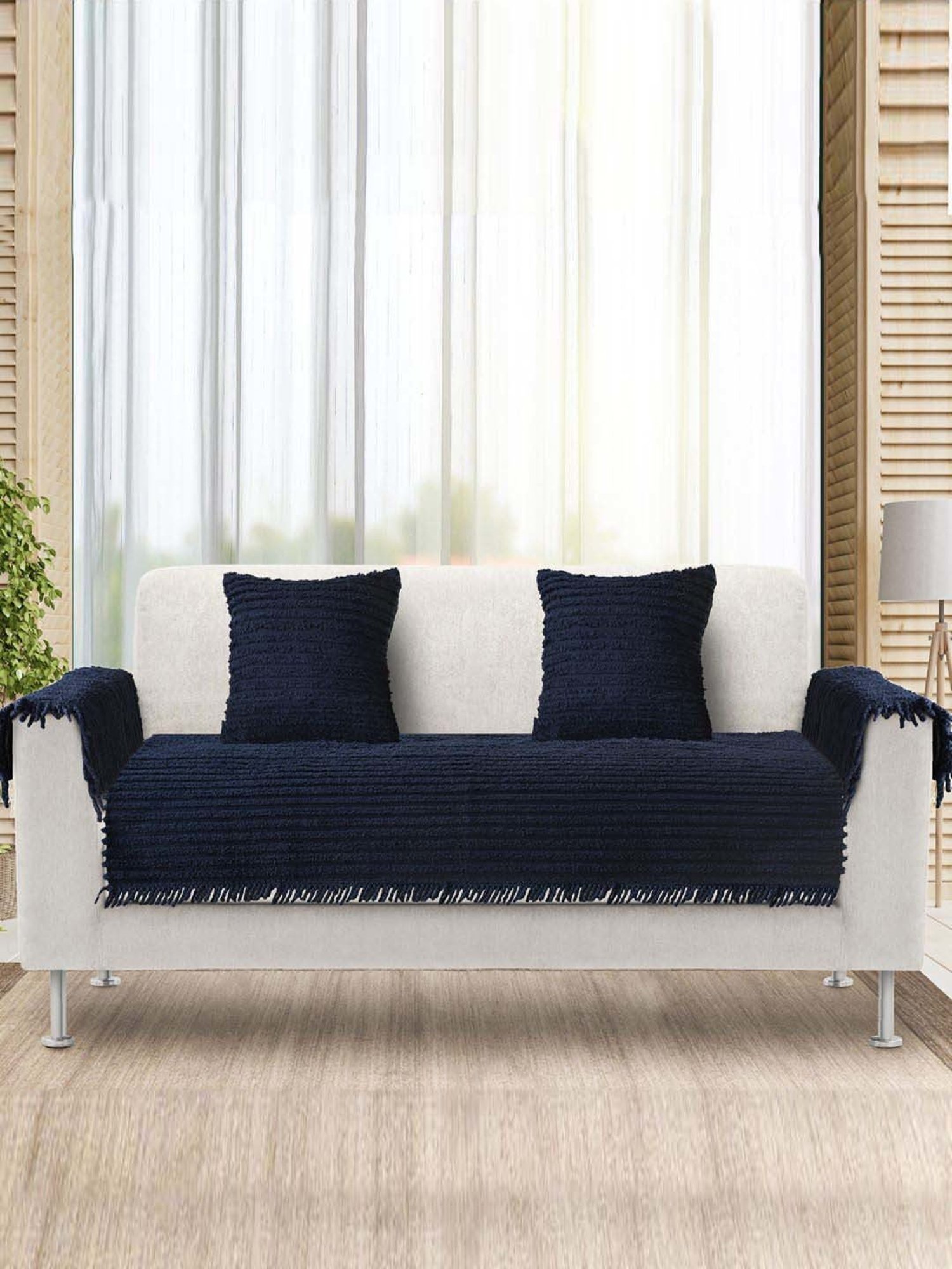 Saral Home Easy Living Blue Microfiber Axis Sofa Cover Set