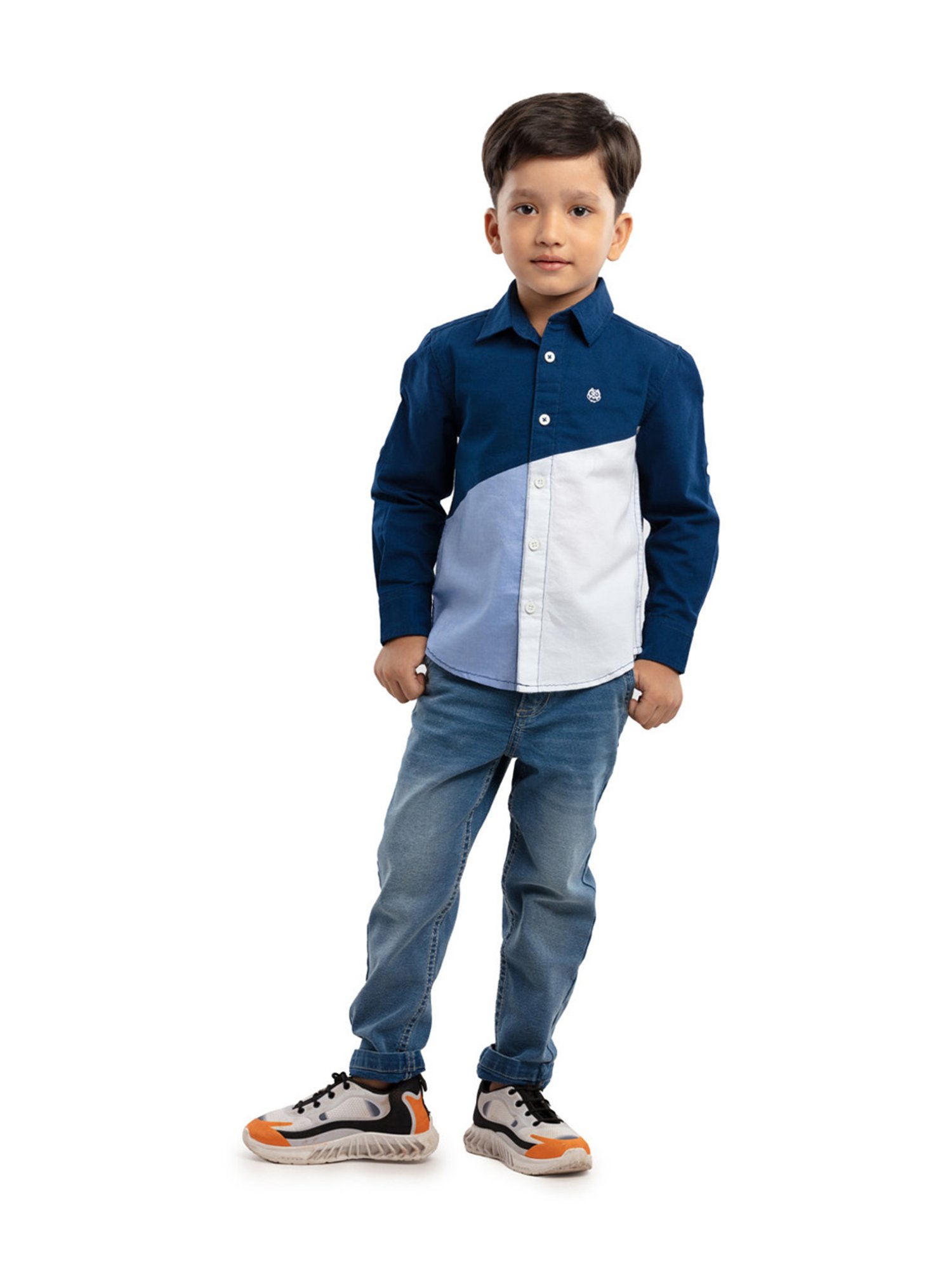 Under Fourteen Only Kids Navy & White Color Block Full Sleeves Shirt