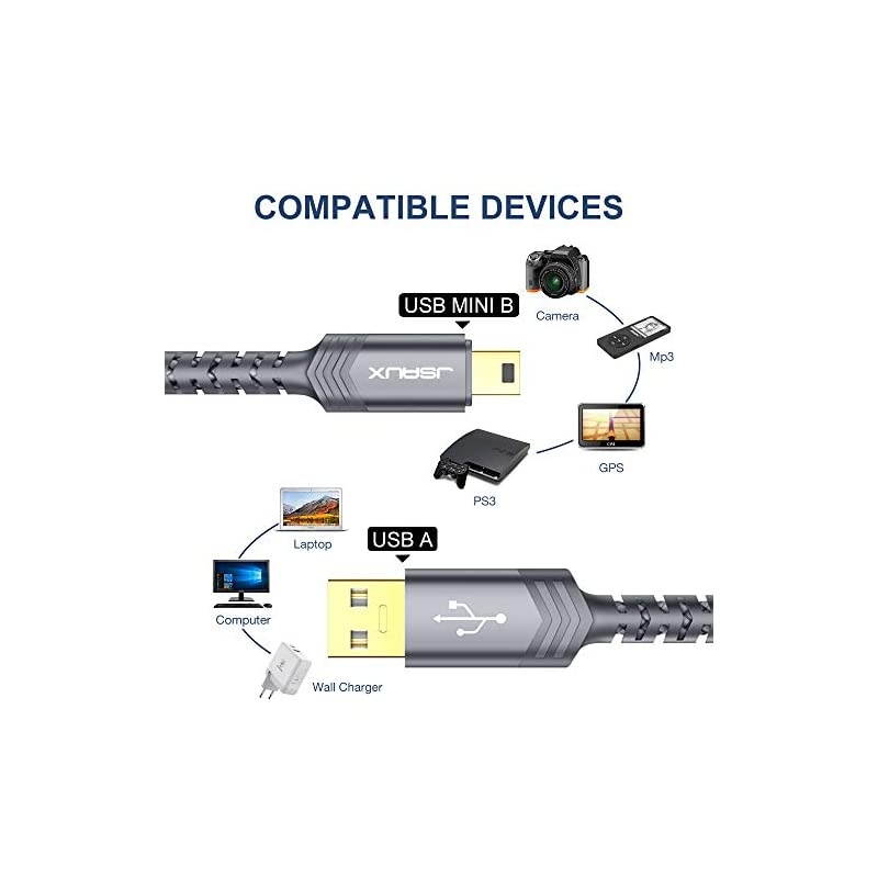 Mini USB Cable[2-Pack 3.3ft+6.6ft],  USB 2.0 A to Mini B Cable Charging Cord Compatible with Ti-84 Plus CE Graphing Calculators, PS3 Controller, GoPro, Digital Camera, GPS Receiver, Dash Cam