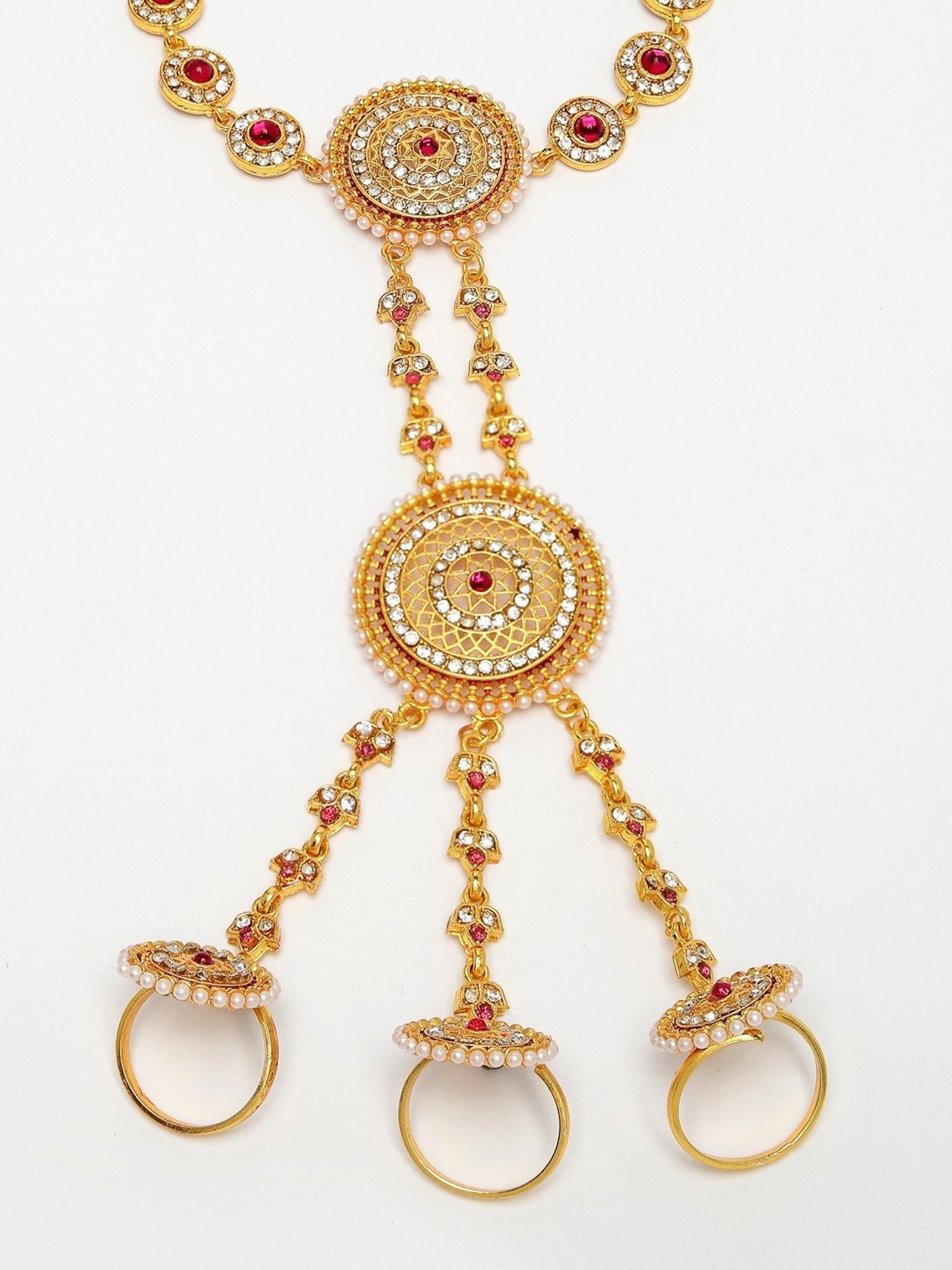 NVR Women's Gold-Plated CZ Stone-Studded Handcrafted Ring Bracelet