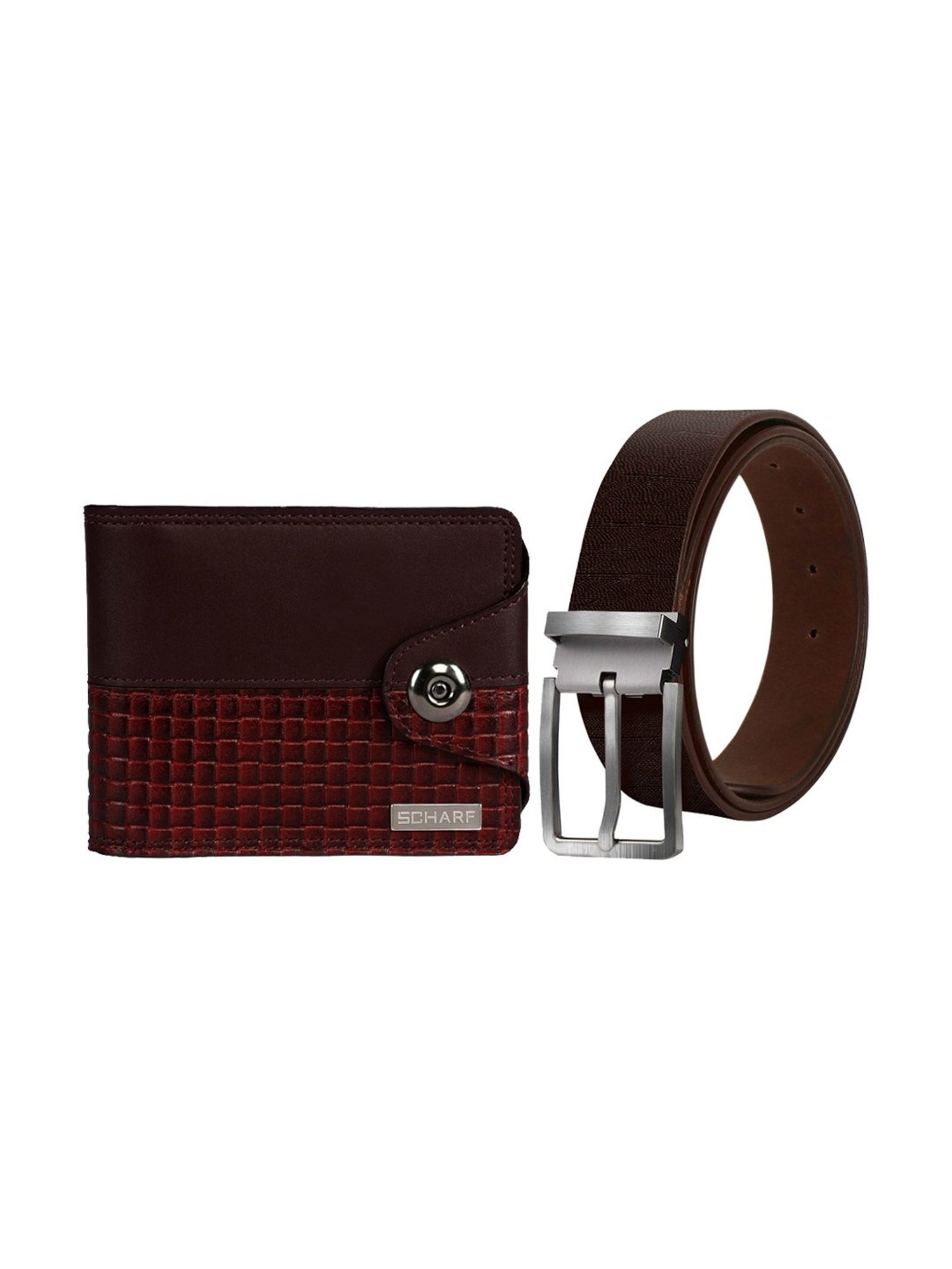 Scharf Brown Leather Set Of Waist Belt And Wallet For Men