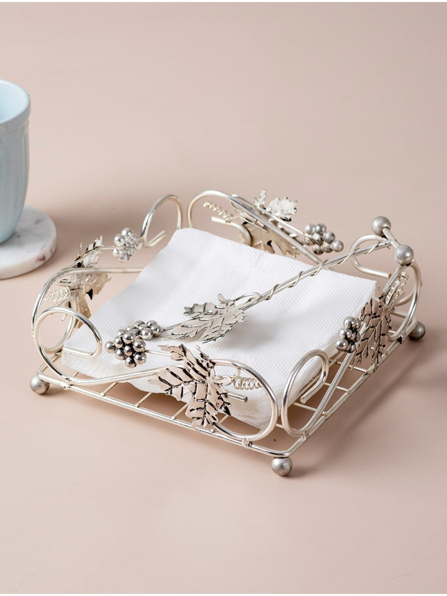 Nestroots Napkin Holder Tissue Box Holder Tissue Holder for Dining Table Napkin Holder Iron Silver