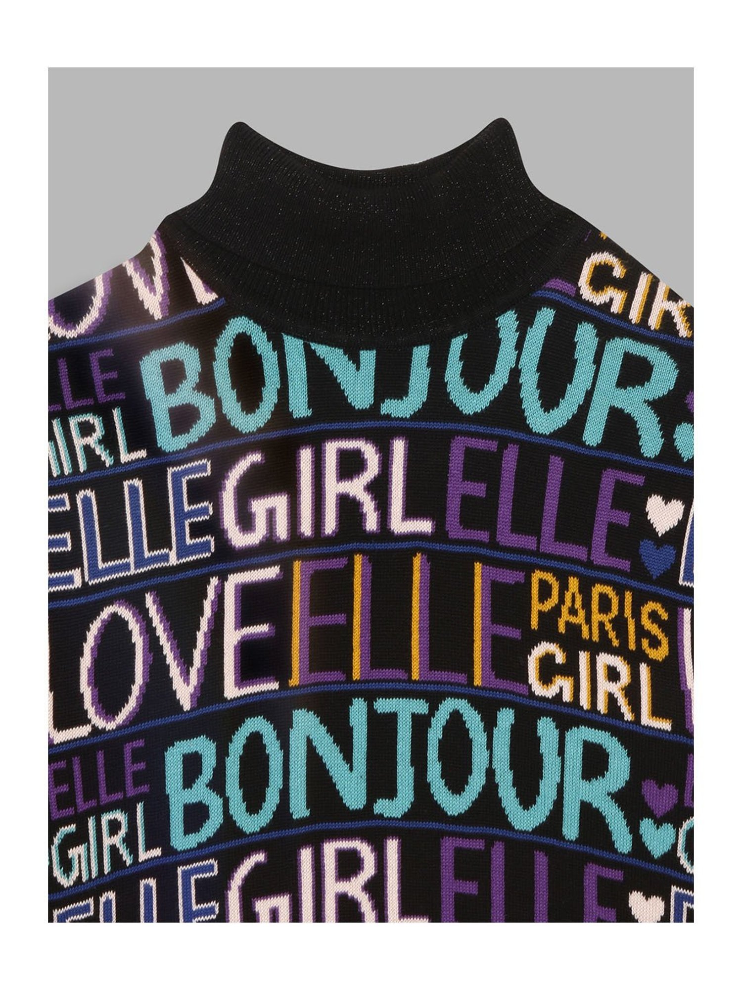 Elle Kids Black Printed Full Sleeves Sweater