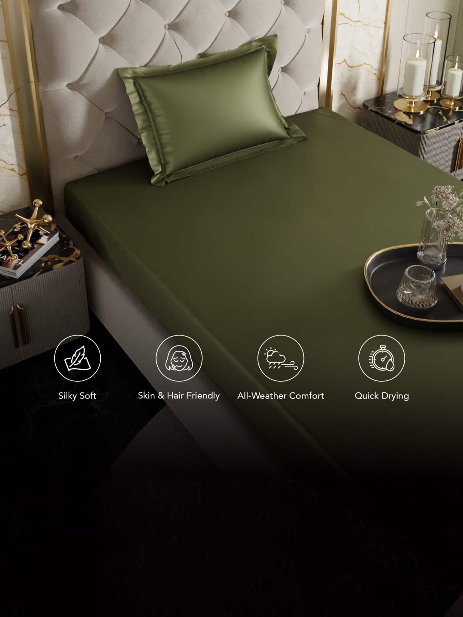 Stoa Paris Olive Green 300 TC Polyester Single Fitted Sheet with 1 Pillow Cover