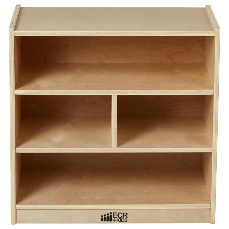 ECR4Kids Building Block Storage Cart - 4-Cubby Birch Cabinet on Casters, 24" H
