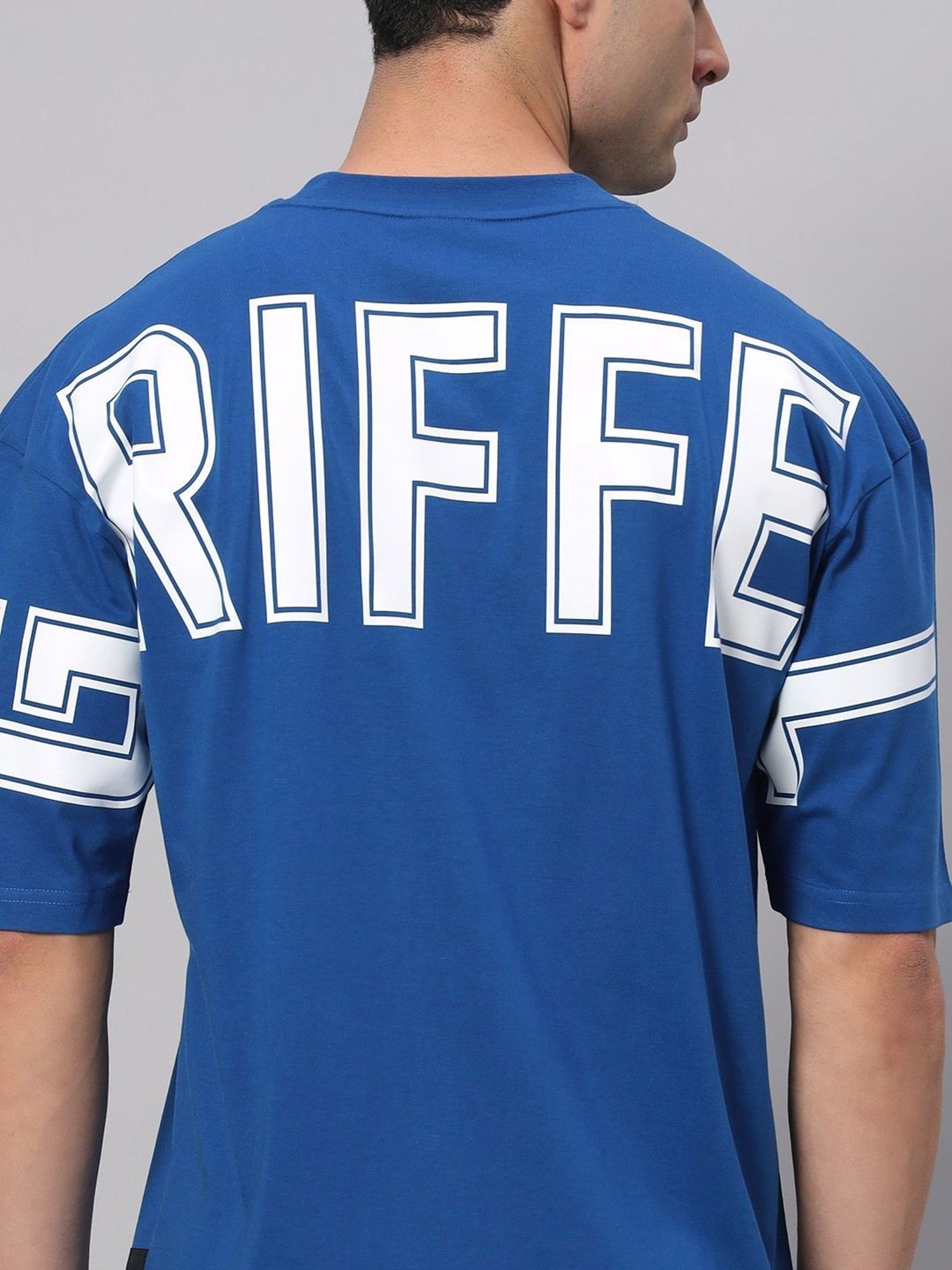 Griffel Blue Cotton Loose Fit Logo Printed Co-Ord Set