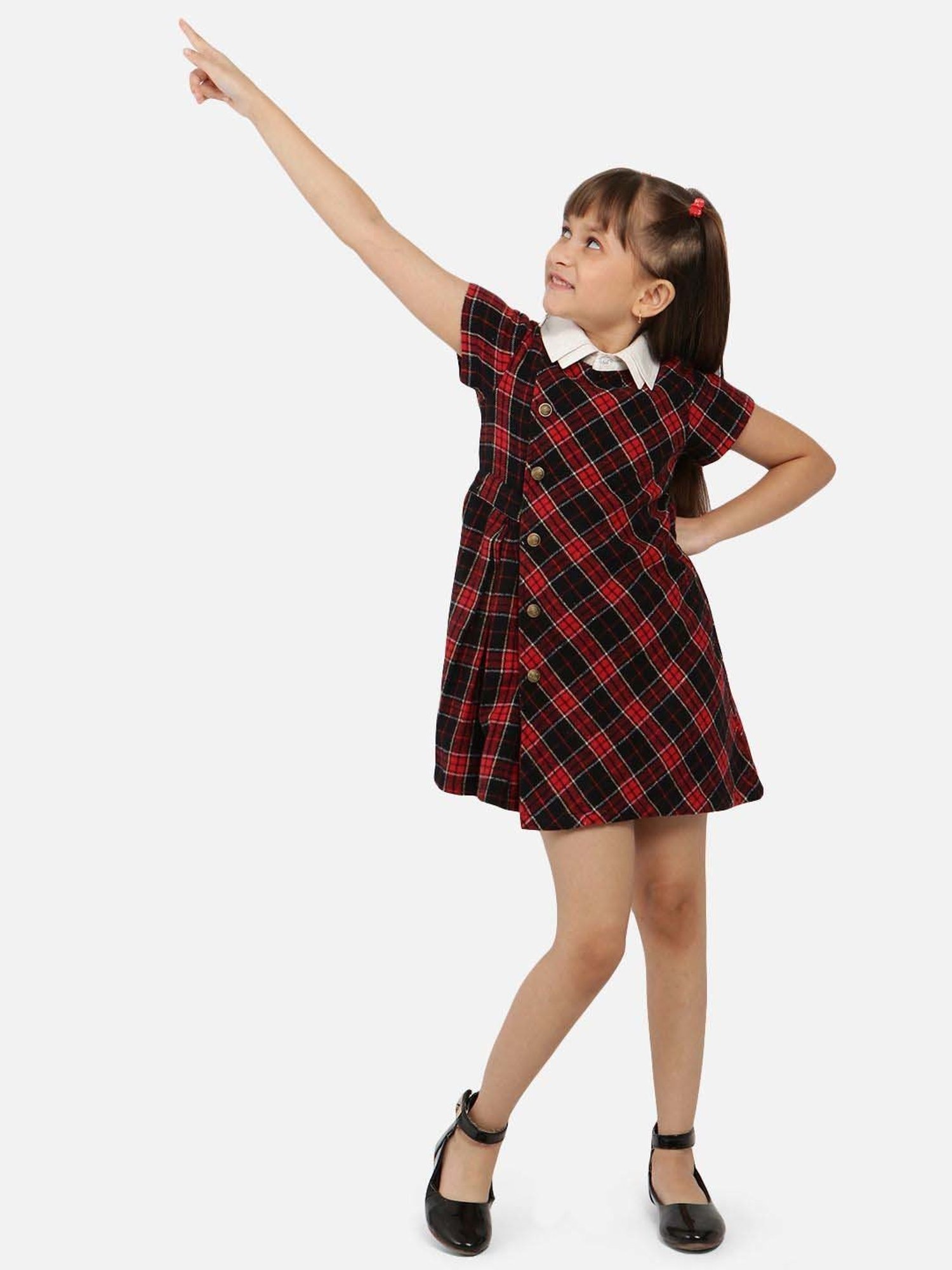 Nauti Nati Kids Red & Black Cotton Chequered Dress