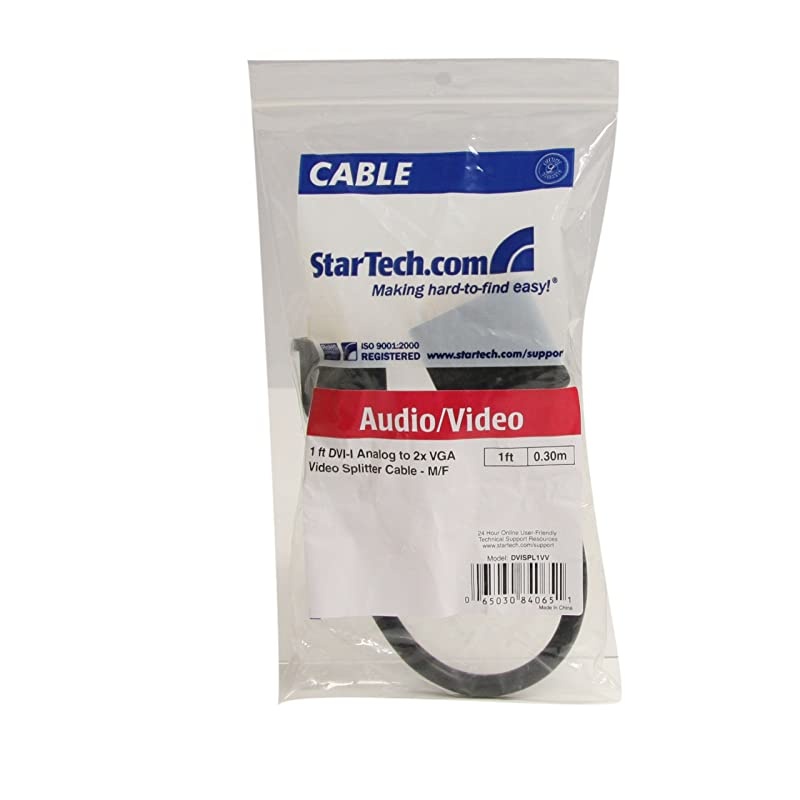 com 1 ft 30cm DVI to Dual VGA Y Splitter Cable DVII Analog to Dual VGA 1x DVII M 2x VGA F DVISPL1VVBlack