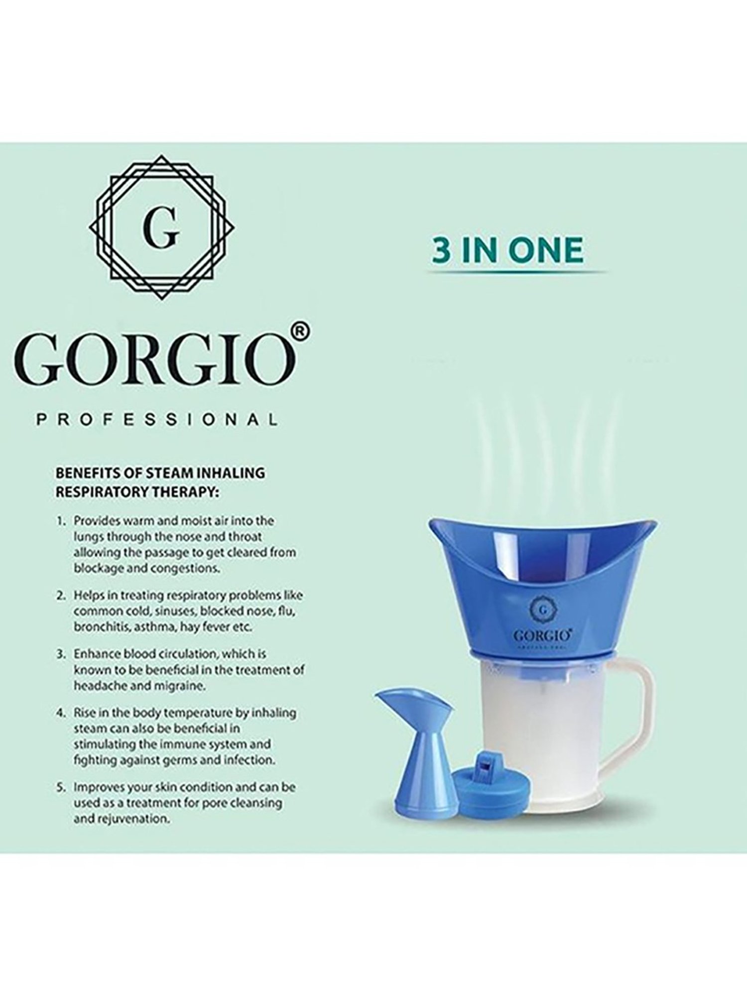 Gorgio Professional GS3 Steamer and Vapouriser (White and Blue)