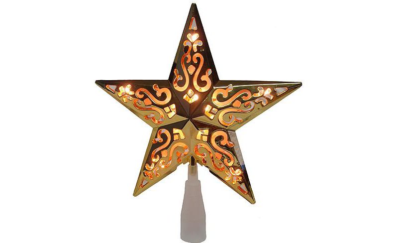 J. Hofert Co 8.5" Lighted Gold Star with Cut-Out Design Christmas Tree Topper - Clear Lights