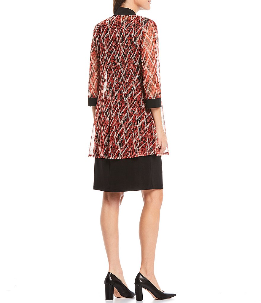 R & M Richards Petite Size Chevron Print Knit Jersey 2-Piece Jacket Dress