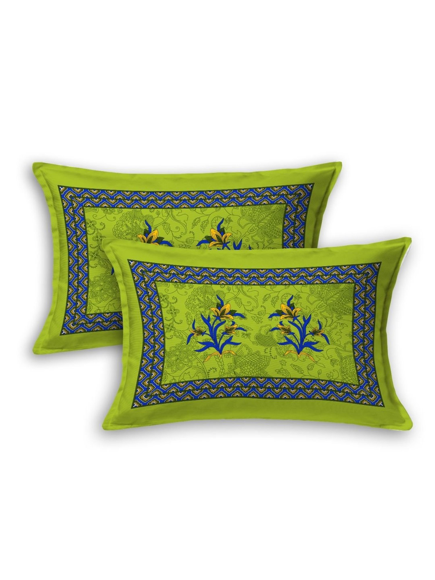 Living Roots Multicolor Jaipuri Printed Cotton Bed Sheet with 2 Pillow Cover