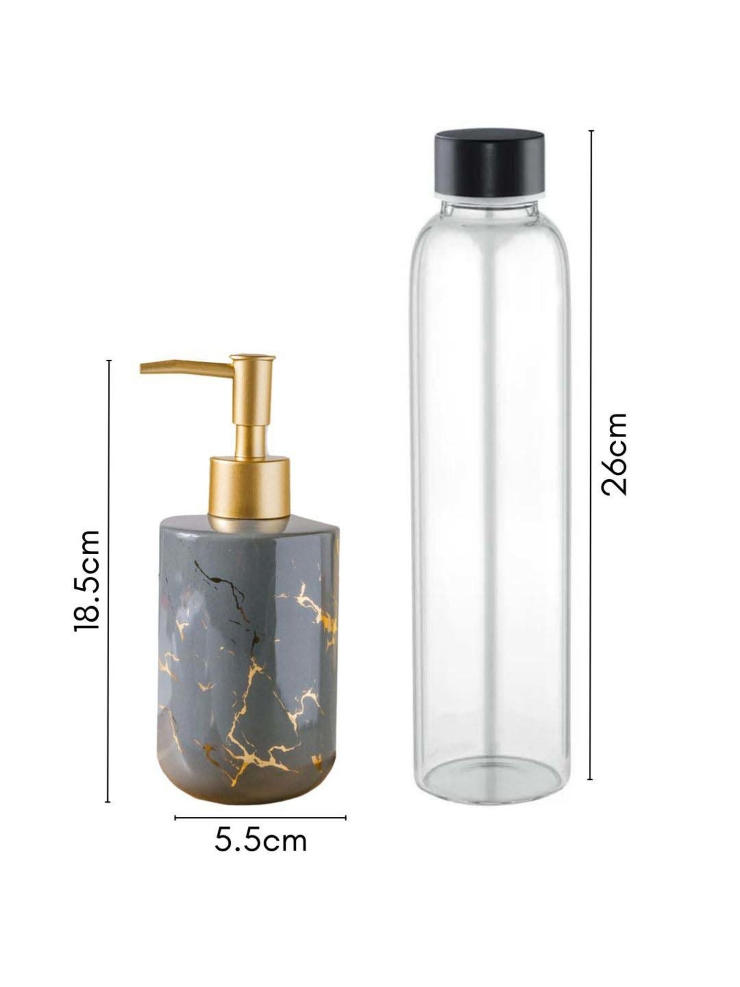 Nestasia Premium Quality Grey With Golden Splash Soap Dispenser With Metal Nozzle (300 ml)