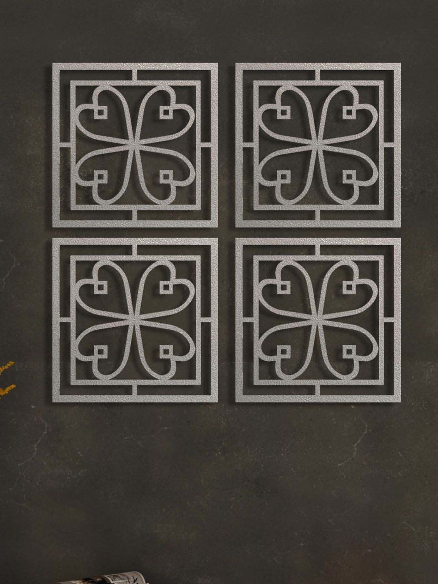 Art Street Silver Mdf Jharokha Jali Square Hanging Ornaments Wall Art - Set of 4