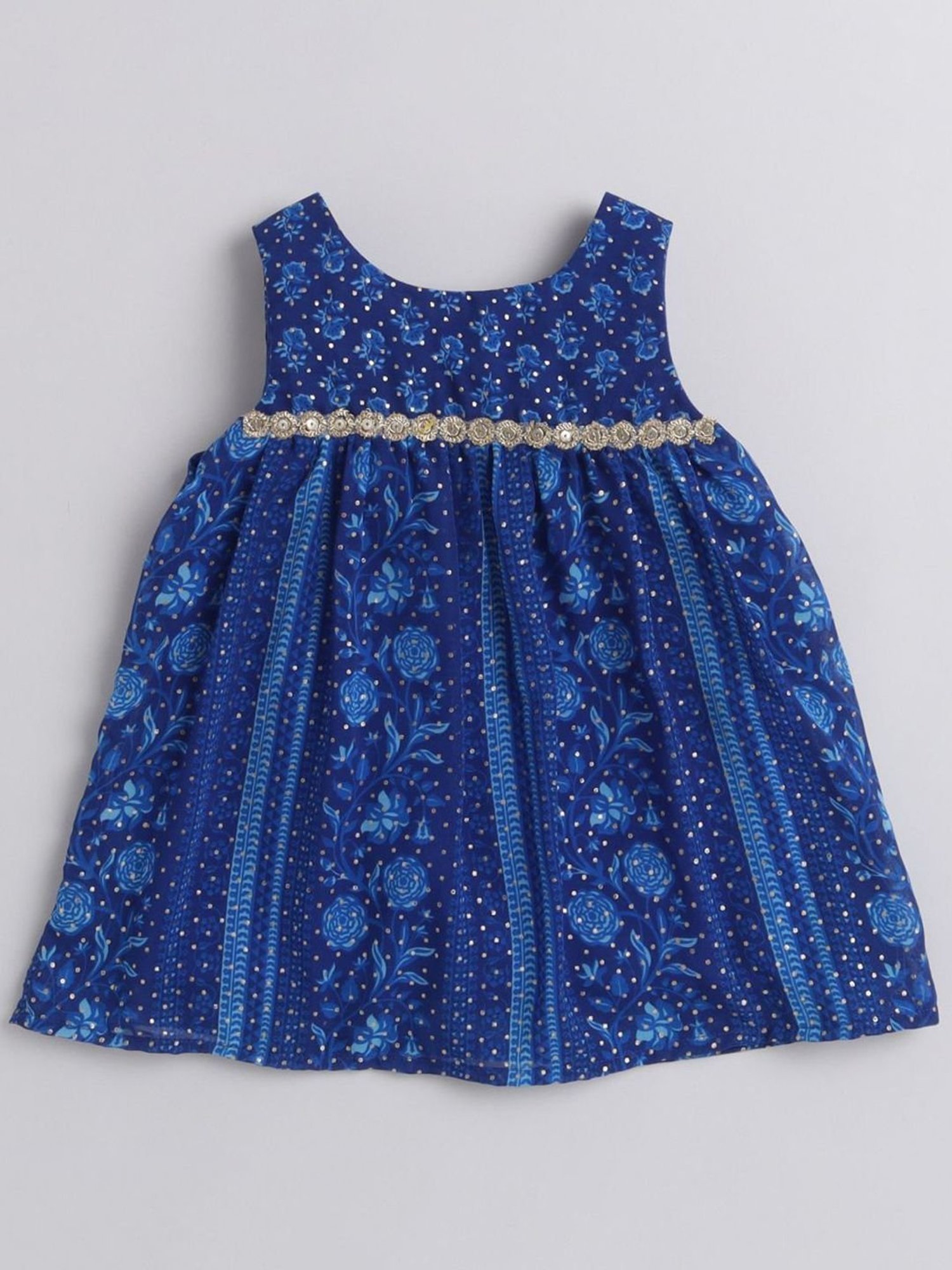 Many Frocks Kids Blue Floral Print Dress