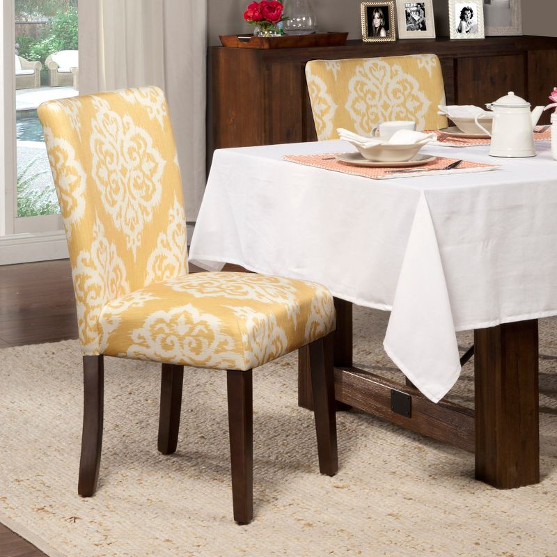 Set of 2 Parson Dining Chair Wood/Damask Yellow - HomePop