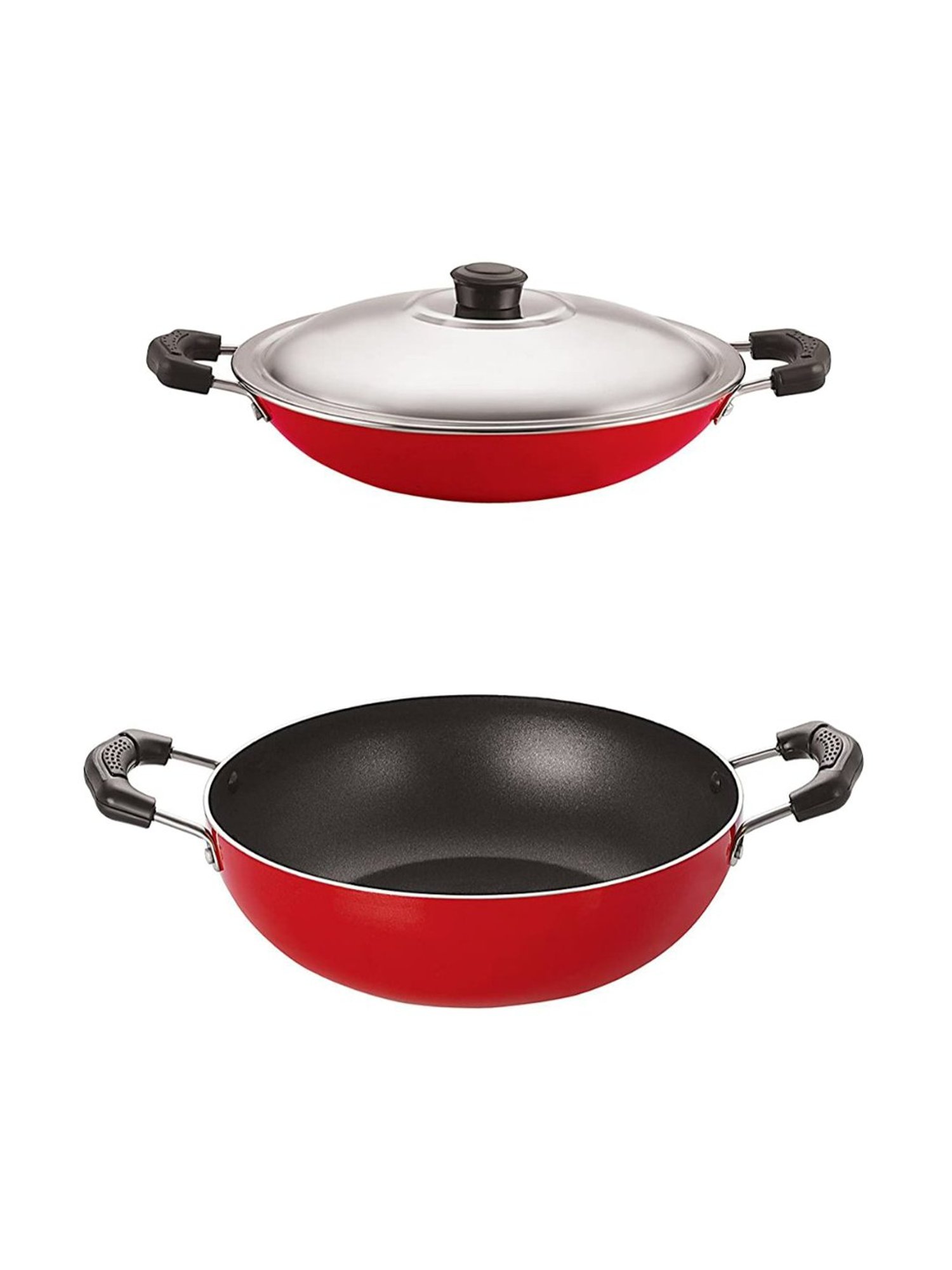 Nirlon Red Aluminium Non-Stick Higly Chetty Pan and Kadhai Set of 2