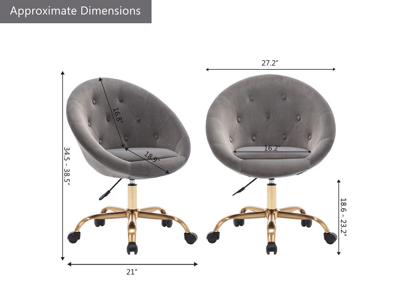 Swivel Height Adjustable Task Chair Tufted Velvet Upholstered Office Chair