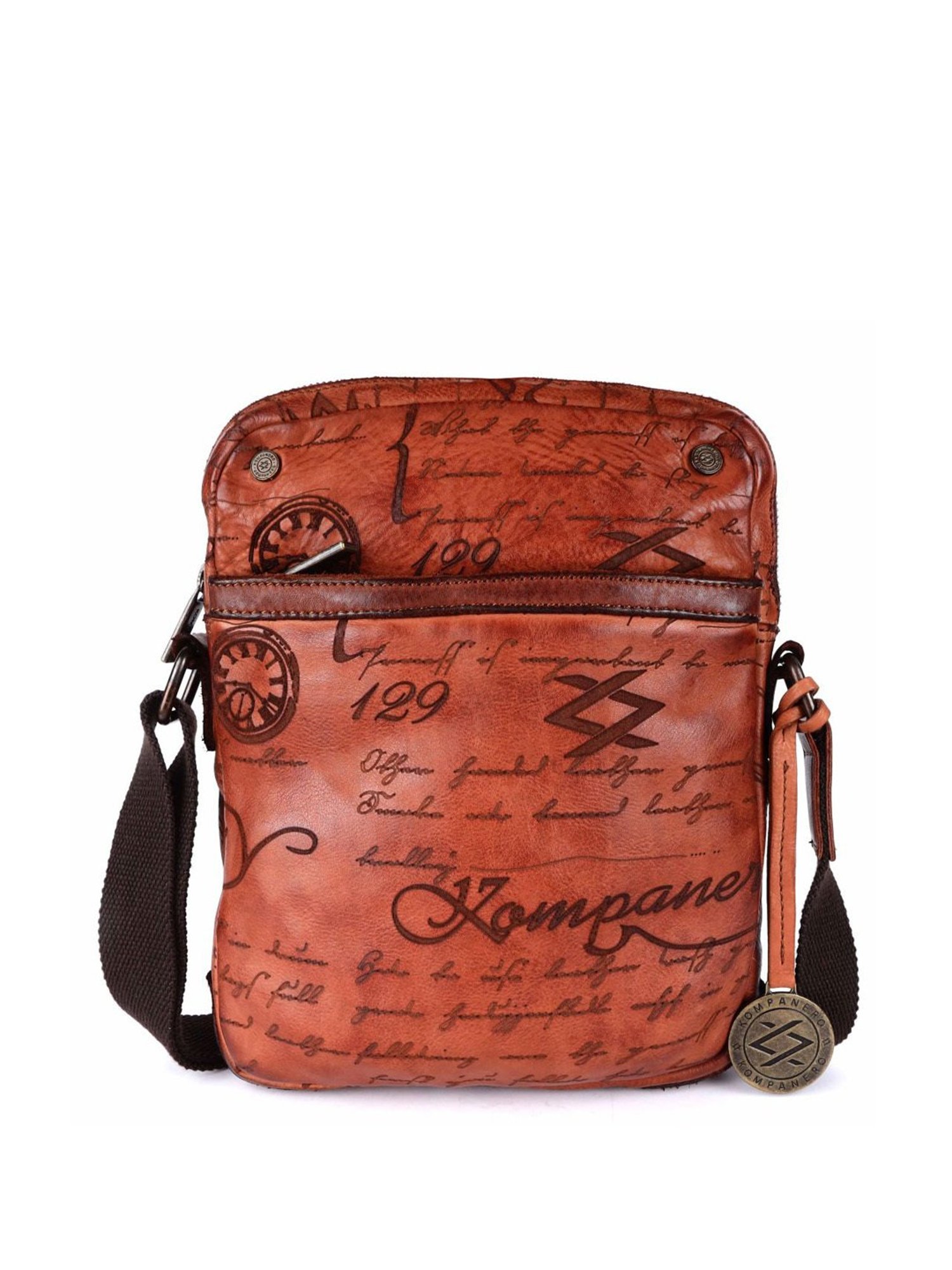 HiLEDER Brown Textured Small Leather 12 inch Cross Body Bag