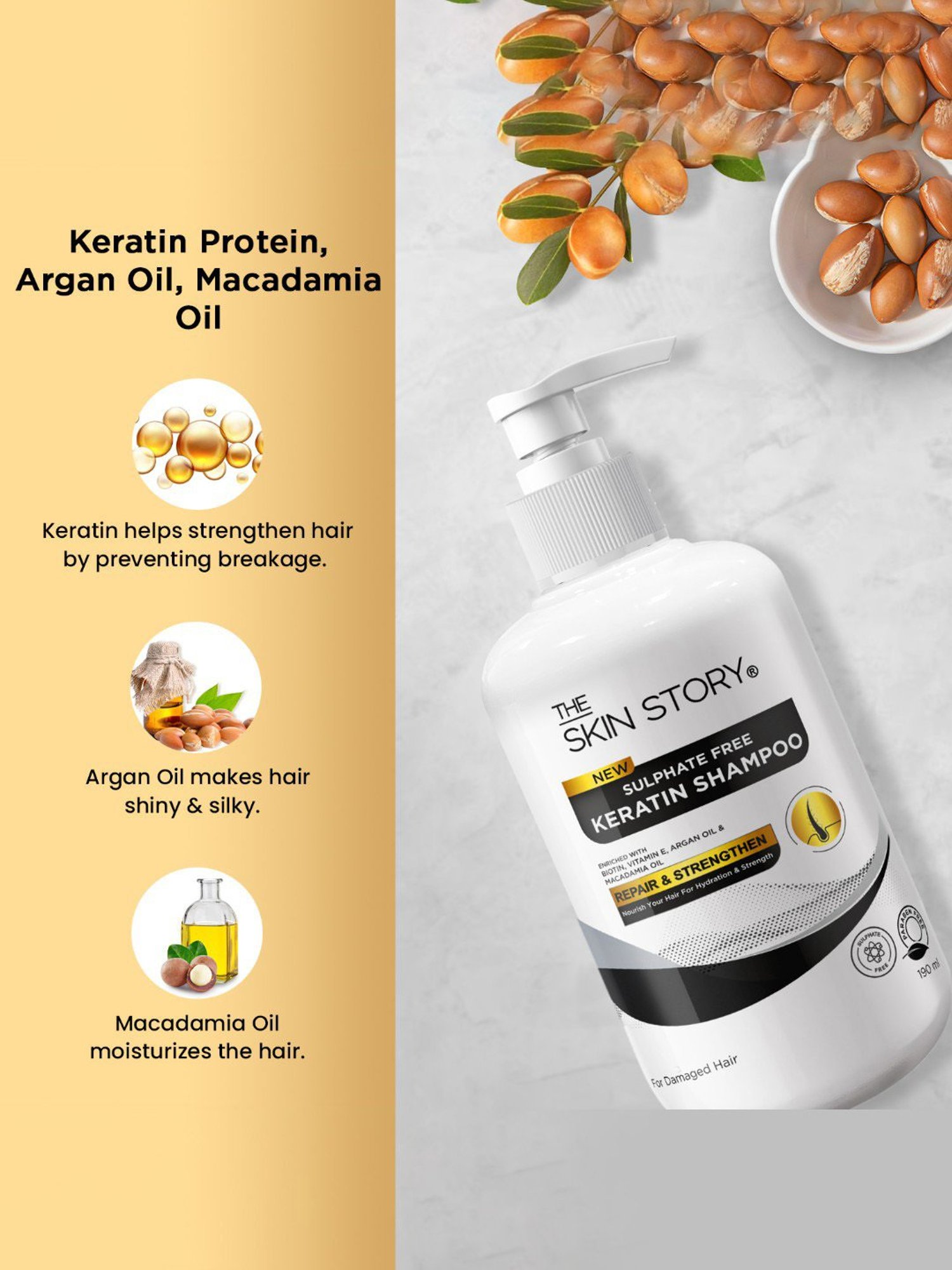 The Skin Story Argan Oil & Vitamin E Sulphate Free Keratin Shampoo - 190 ml