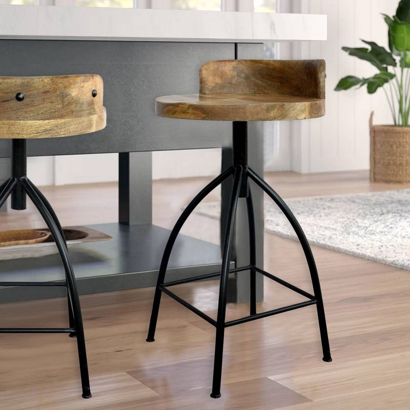 Industrial Style Adjustable Swivel Counter Height Barstool with Backrest Brown/Black - The Urban Port