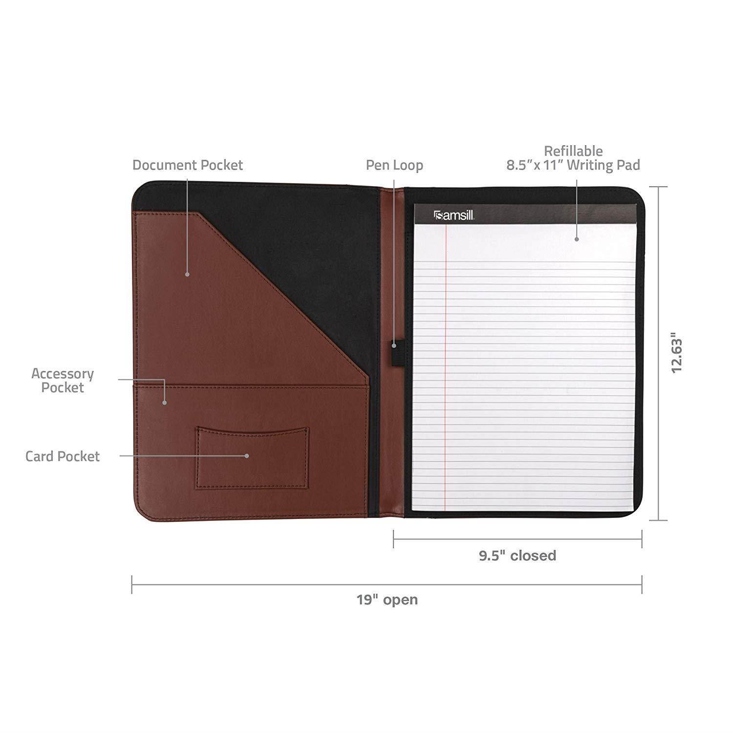 Samsill Contrast Stitch Leather Padfolio &ndash; Portfolio Folder/Business Portfolio for Men & Women &ndash; Resume Document Organizer, 8.5 x 11 Writing Pad, Tan
