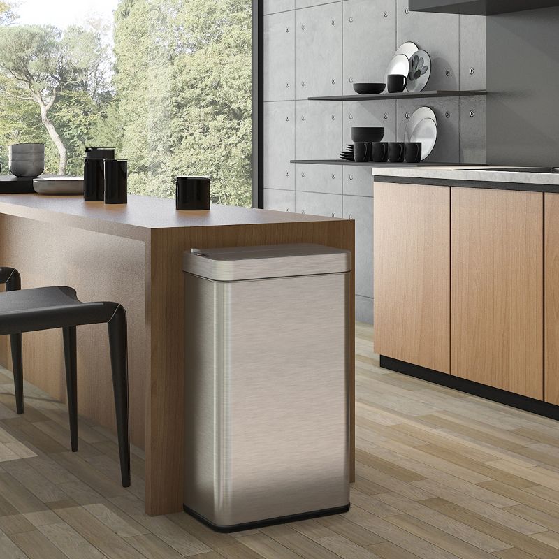 iTouchless Wings Open Lid Kitchen Sensor Trash Can with AbsorbX Odor Filter Rectangular 18 Gallon Silver Stainless Steel