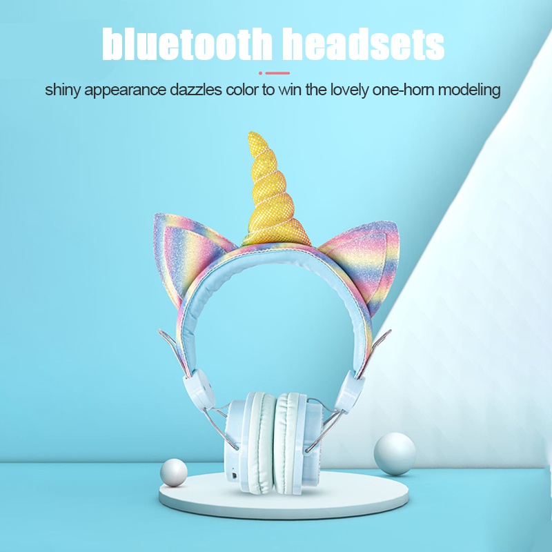 bluetooth Wireless Headphones Stereo HD Dynamic Drivers FM Headset Cute Kid Music Head-Mounted Earphone with Mic-B/Blue